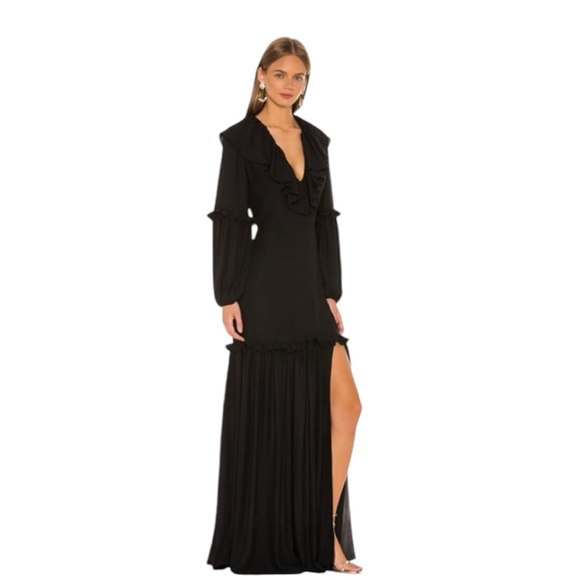 Amanda Uprichard Talulah Maxi Ruffle Dress Black Long Sleeve Size S - Picture 1 of 11